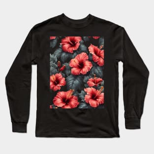 Fantasy Florals Hawaiian Hibiscus Vector Art 3 Long Sleeve T-Shirt